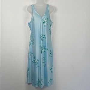 Jones New York Satin Sleeveless V Neck Floral Maxi Slip Dress Romanic Women's L